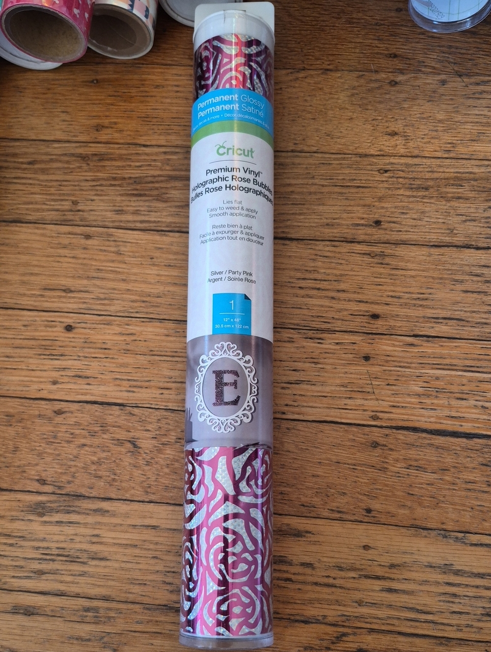 Cricut Premium Holographic Vinyl - Silver & Party Pink Rose Bubbles Pattern